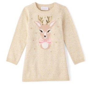 The Children's Place Toddler Girls Long Sleeve Eyelash Reindeer Sweater Dress - 1 of 3