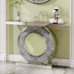 KIGFTSOD O Shaped Mirror Console Table with Crystal Décor, Handicrafts Mirror Glass Table for Hallway, Living Room - 1 of 4