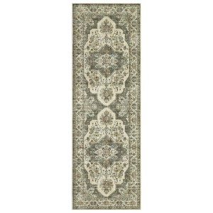 2 x 6 ft Polyester Blue Rectangular Hallway Bathroom Entryway Kitchen Office Foldable Flower Printed  Washable Area Rug - 1 of 4