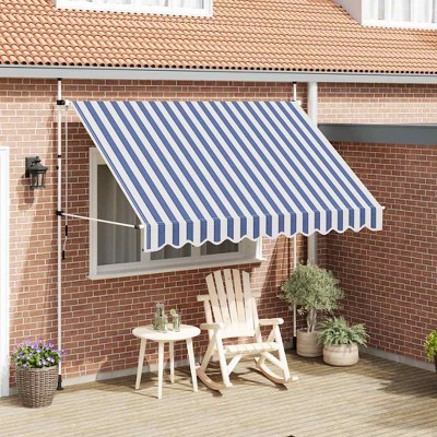 Retractable Awning Blue and white stripes Polyester with PU coating vidaXL