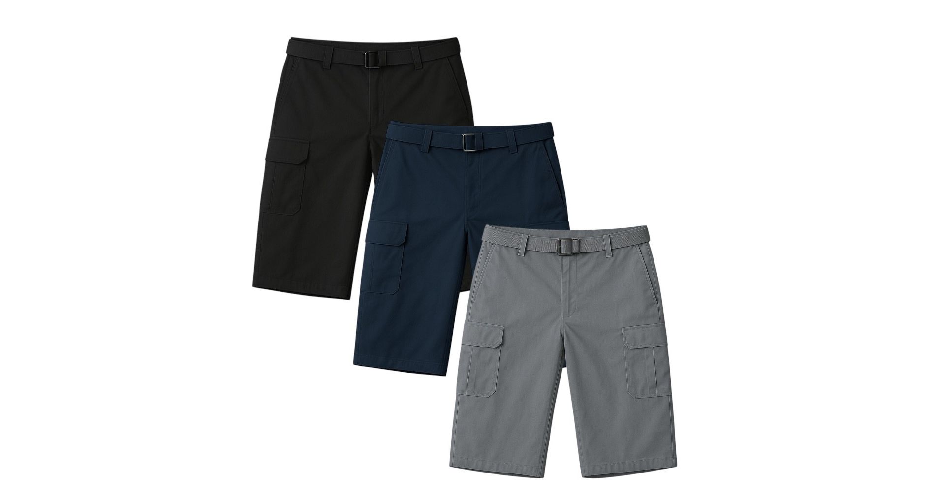 Mens 3 Pack Cargo Shorts With Adjustable Belt