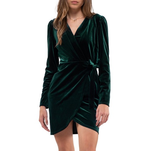 August Sky Women's Velvet Wrap Mini Dress : Target