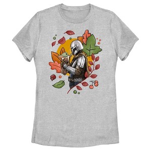 Women's Star Wars: The Mandalorian Grogu and Din Djarin Fall Leaves Love T-Shirt - 1 of 4