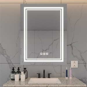 FONTOI Wall Mounted Vanity Mirror Modern Rectangular Design Anti Fog Glass and Moisture Resistant Structure for Bathroom, Silver, 32"*24"*1.58" - 1 of 4