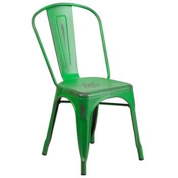 Flash Furniture Commercial Grade Distressed Metal Indoor-Outdoor Stackable Chair
