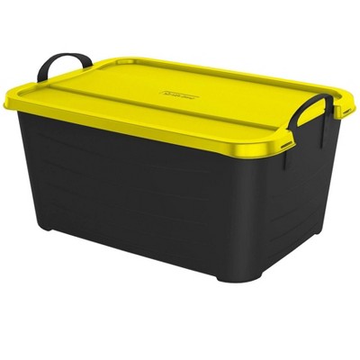 Life Story 55 Quart Plastic Stackable Bin Container, Black & Yellow (12 Pack)