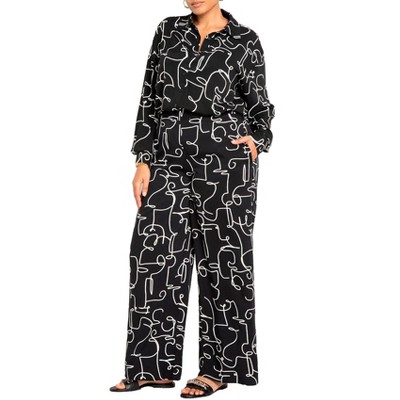 ELOQUII Women's Plus Size Printed Wide Leg Pant