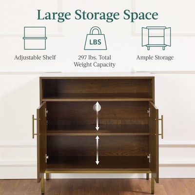 Natural Brown Engineered Wood and Rattan 2-Door Cabinet