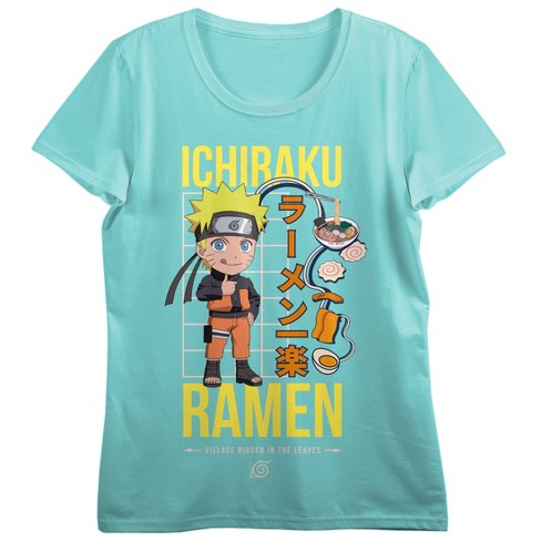 Naruto Chibi Naruto Ramen Crew Neck Short Sleeve Aqua Women's T-shirt ...