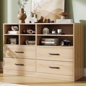 4 Drawer Dresser with 6 Adjustable Open Cubbies, Modern Wooden Dresser, Space-Saving Chest of Drawer, Multifunctional TV Cabinet Storage Cabinet - 1 of 4