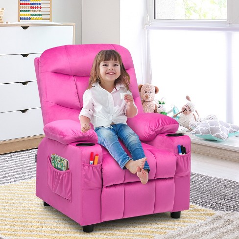 Infans Kids Youth Recliner Chair Velvet Fabric W cup Holder Side Pocket Pink Target