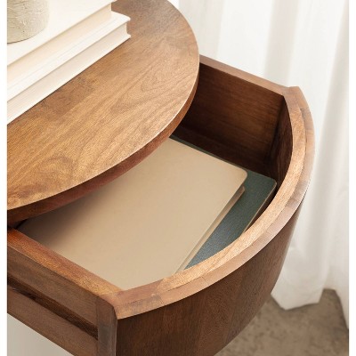 Walnut Brown Mango Wood Floating Side Table with Drawer