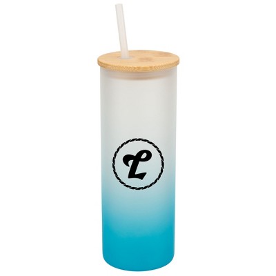 Elanze Designs L Monogram Letter Initial Rope Circle Wrap-Around Design 25 Ounce Frosted Gradient Glass On-The-Go Coffee Travel Skinny Tumbler Mug