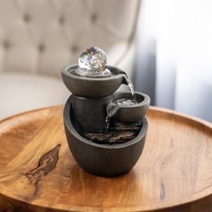 Nature Spring 3 Tier Tabletop Water Fountain With Rolling Glass Ball, Multicolored LED Lights, and Electric Pump - 1 of 4