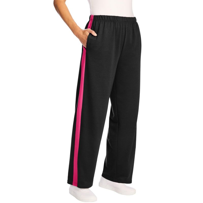 Woman Within Women's Plus Size Petite Side Stripe Cotton French Terry Straight-Leg Pant, 1 of 2