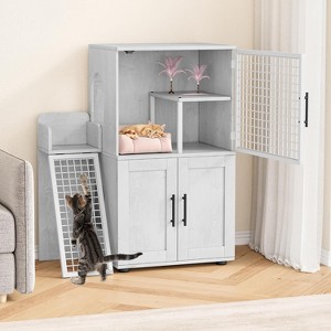 Modern Cat Litter Box Enclosure with Platform, Double Layer Hidden Litter Box, Indoor Washroom, Villa Cat House with Ladder - 1 of 4