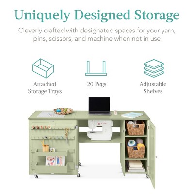 Light Green MDF Multipurpose Folding Sewing Table with Storage