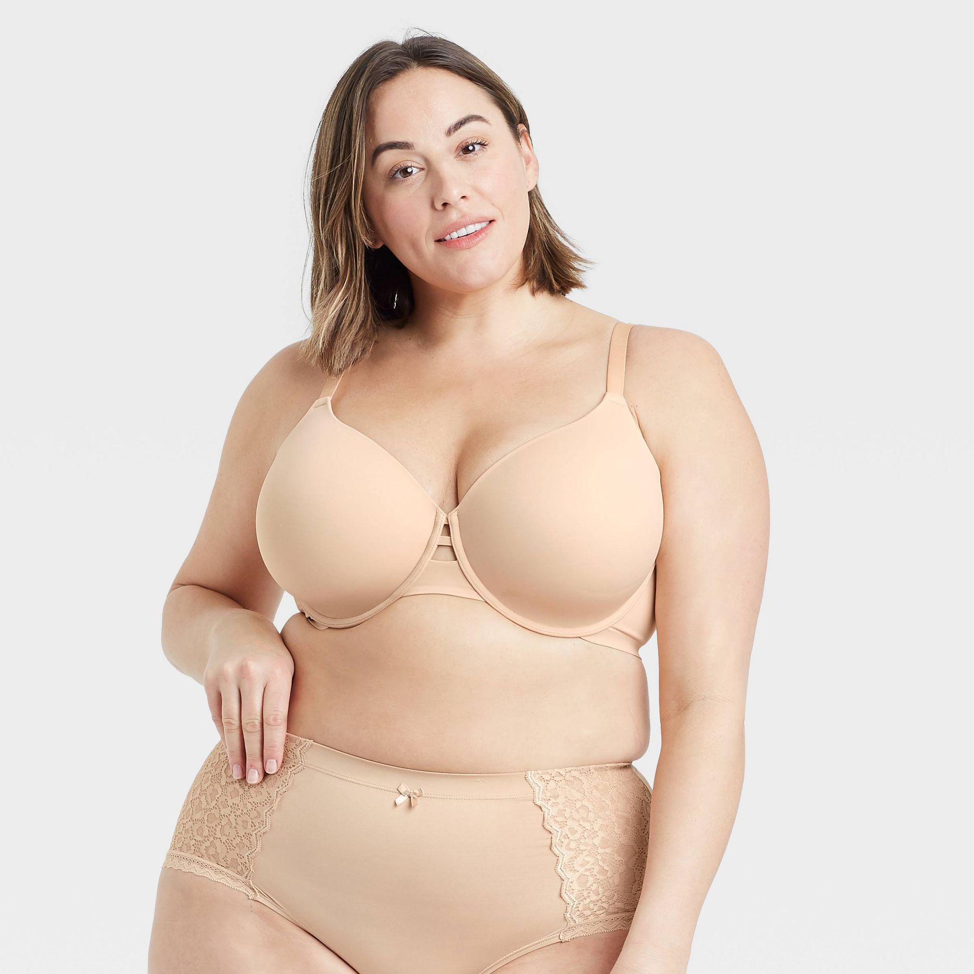 Women's Back Smoothing Bra - Auden™ Beige 44DD: Molded Cup, Underwire, Adjustable Strap, Knit, Hand Wash, Line Dry