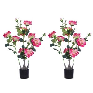 2-piece set of artificial flowering trees - 70cm, green-leaf artificial peonies, artificial potted plants, suitable for indoor use in the home - 1 of 4