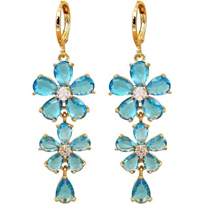 Vuskdtei18K Gold Plated Flower Dangle Earrings for Women, Hypoallergenic Cubic Zirconia Earrings, Elegant Chandelier Drop Earrings