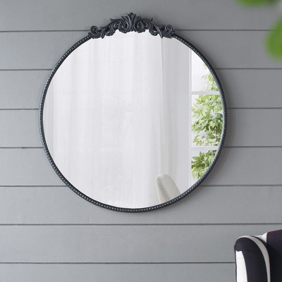 VYNXARIA 30" x 32" Classic Design Mirror with Round Shape and Baroque Inspired Frame for Bathroom, Entryway Console Lean Against Wall