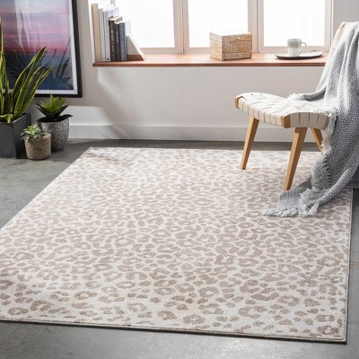 Gray and Beige Leopard Print Rectangular Area Rug