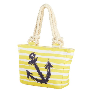 Beachcombers Yellow w/ Navy Anchor Carry Handbag Shopping Everyday Travel Tote