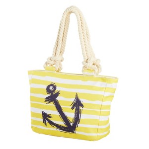 Beachcombers Yellow w/ Navy Anchor Carry Handbag Shopping Everyday Travel Tote - 1 of 2