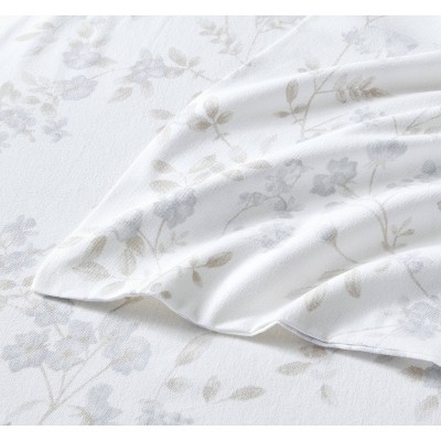 Twin Gray Cotton Flannel Floral Deep Pocket Sheet Set