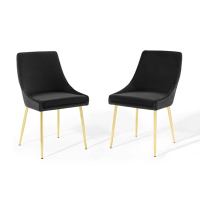 Gold Black Velvet Upholstered Side Chair with Metal Legs