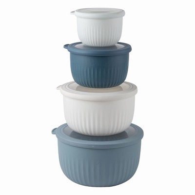 COOK WITH COLOR Prep Bowls with Lids- Wide and Deep Nesting Plastic Small Mixing Bowl Set with Lids, 8 Piece Set - Deep Bowls, Blue/Grey