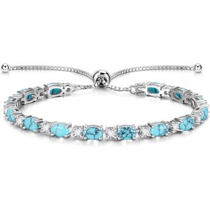 Sterling Silver Birthstone Tennis Bracelet, Bolo Adjustable Chain Fine Jewelry, Birthday Gift for Women Mom Wife - 1 of 4