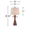 360 Lighting Omar Modern Table Lamp 28 3/4" Tall Warm Brown Wood Hourglass Oatmeal Fabric Drum Shade for Bedroom Living Room Bedside Nightstand Office - 4 of 4