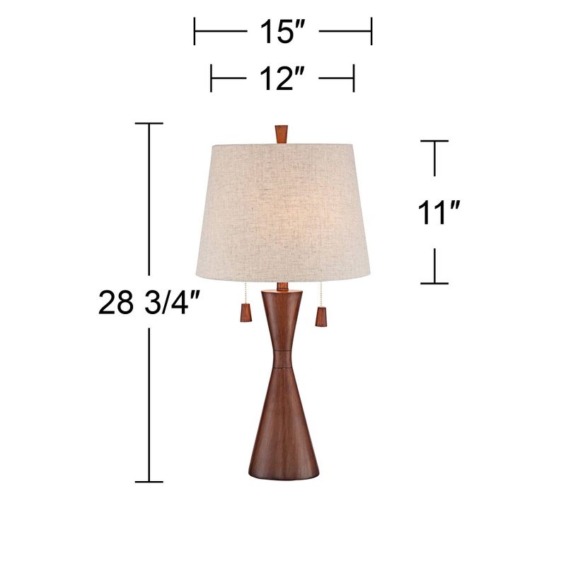 360 Lighting Omar Modern Table Lamp 28 3/4" Tall Warm Brown Wood Hourglass Oatmeal Fabric Drum Shade for Bedroom Living Room Bedside Nightstand Office, 4 of 8