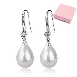 Elegant Pearl Earrings for Women – Sterling Silver Dangle Design with Drop-shaped Pendant, Finely Crafted Silver Hoop Earrings - 1 of 4