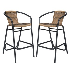 Merrick Lane Set of Two Restaurant Style Barstool with PE Rattan Seat for Indoor/Outdoor Use - 1 of 4