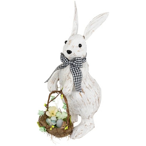 Northlight Rustic Rabbit with Easter Basket Standing Figure - 14" - Brushed White - image 1 of 4