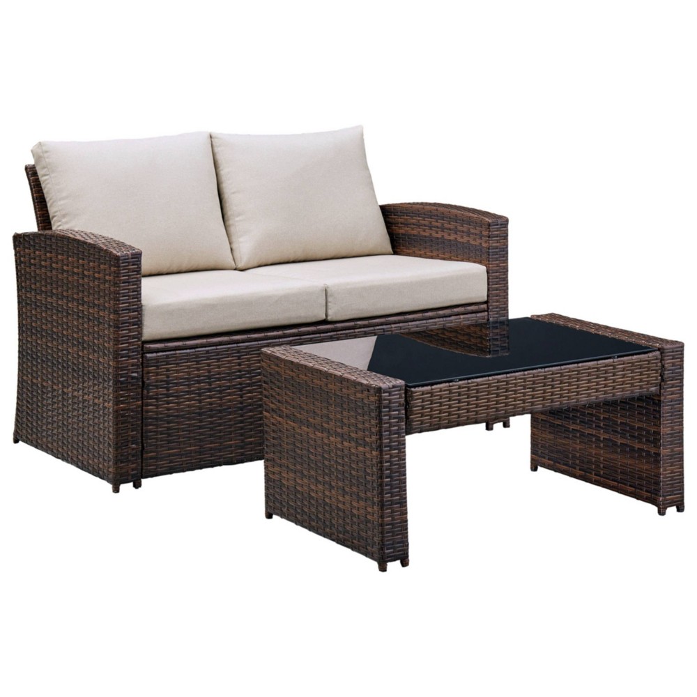2pc East Brook Loveseat with Table Dark Brown Signature Design by Ashley