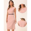 INSPIRE CHIC Women's Elegant Business Round Neck Belted Cap Sleeve Work Sheath Dresses - 2 of 4