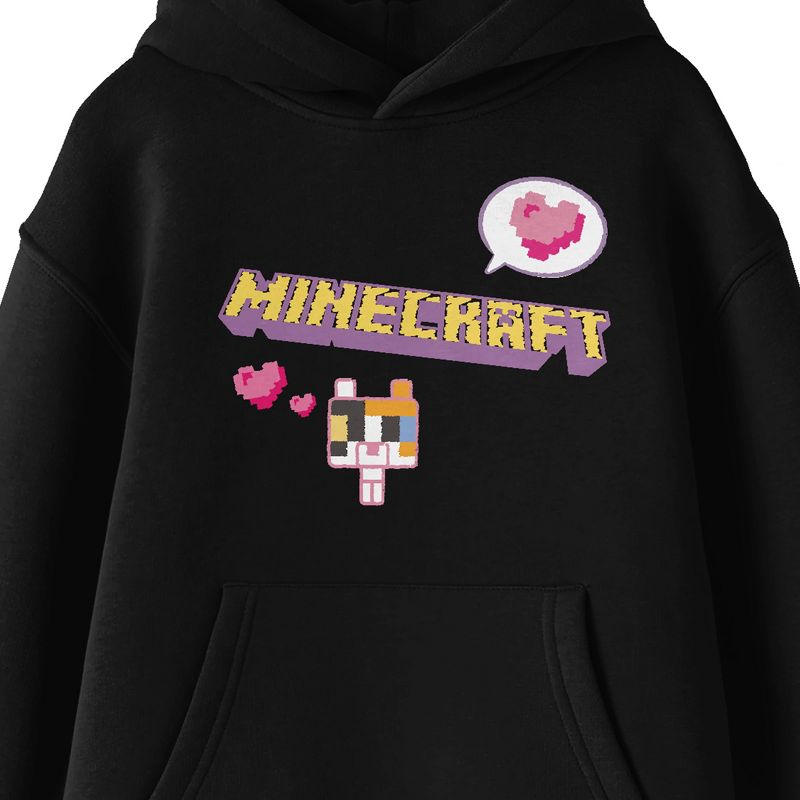 Minecraft Block Kitten with Block Heart and Logo Youth Black Graphic Hoodie, 2 of 4