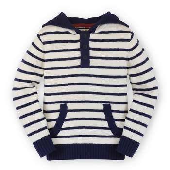 Hope & Henry Boys' Organic Cotton Long Sleeve Hooded Henley Pullover Sweater with Kanga Pocket,