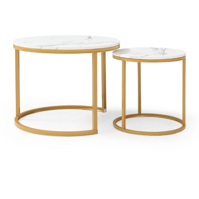 NicBex Modern Round Nesting Coffee Table Set of 2 with Metal Frame for Living Room and Bedroom
