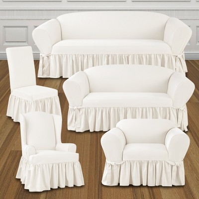 Essential Twill Ruffle Sofa Slipcover White Sure Fit Target