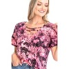 Slickblue Bold Tie Dye Print Short Sleeve Top – V-Neck Cage Detail, Open Back, Blue/Fuchsia, S-L - 2 of 4
