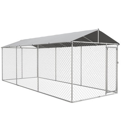 Pawhut Dog Kennel, Outdoor Dog Run With Waterproof, Uv Resistant Roof 