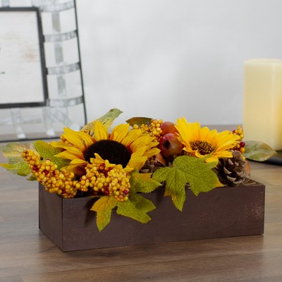 10" Yellow and Brown Sunflowers Fall Harvest Tabletop Arrangement