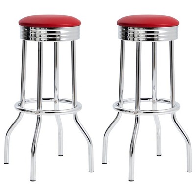 NicBex Set of 2 Bar Stools for Kitchen Island,Round Counter Bar Stools with Metal Base,Bar Chairs for Dining Rooms,Kitchens Islands,Red/Black