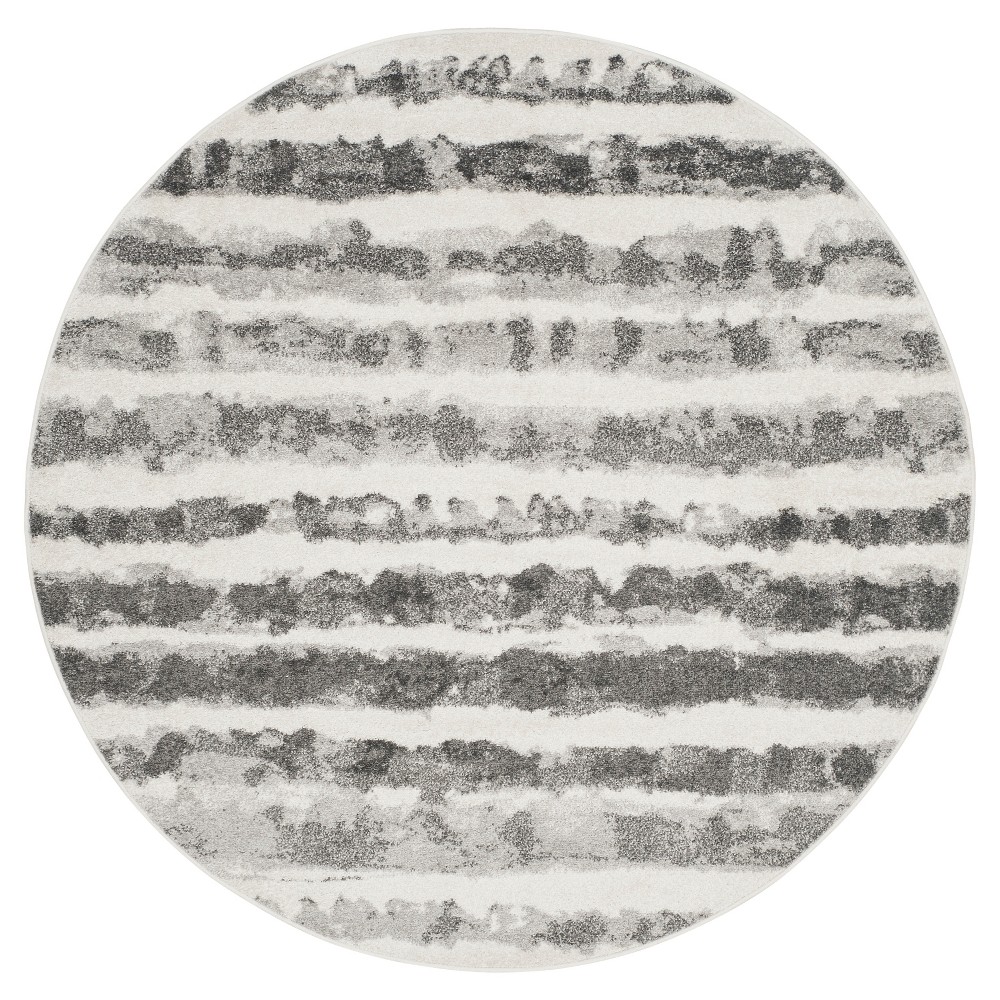 6'x6' Round Hannah Stripe Area Rug Ivory/Charcoal Round - Safavieh