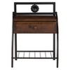 Jevenci Vintage Antique Dark Bronze Metal And Wood 1-Drawer Nightstand - Walnut - Baxton Studio - 2 of 4