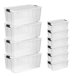 Sterilite Storage System Solution with 118 Quart Clear Storage Tote w/ Latching Lid, 4 Pack, and 18 Quart Clear Storage Tote w/ Latching Lid, 6 Pack